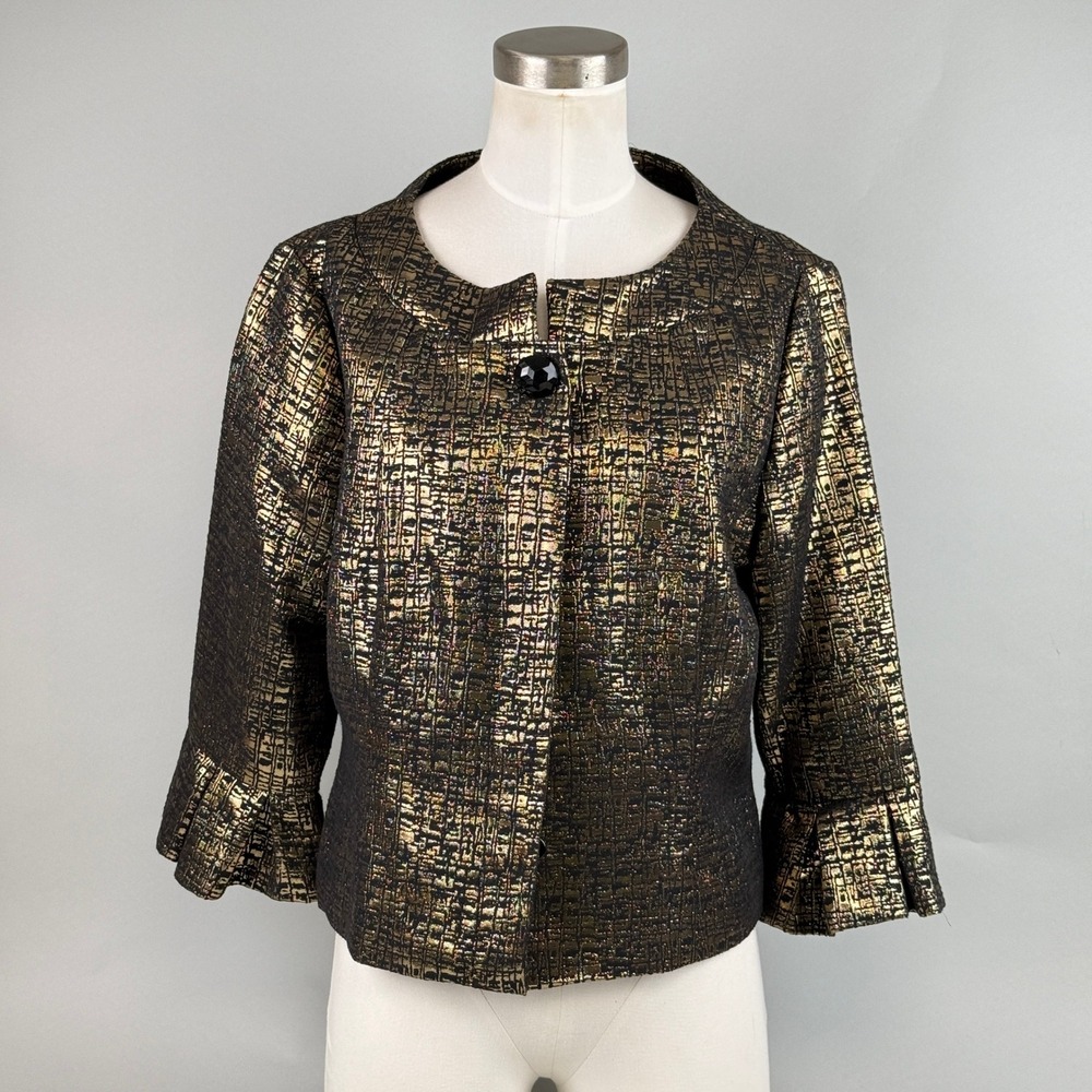 Victor Costa Women's Evening Jacket Gold Metallic Ruffle Sleeve Blazer size: M
